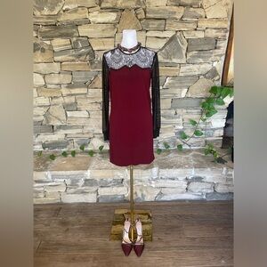 SOLD NWOT SANDRO PARIS burgundy shift lace mini Dress Small